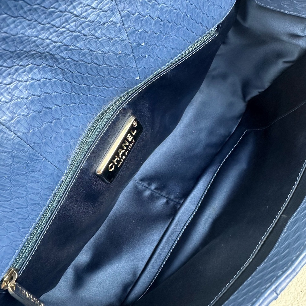 CHANEL Classic Flap Blue Python Leather Silver Ha… - image 8